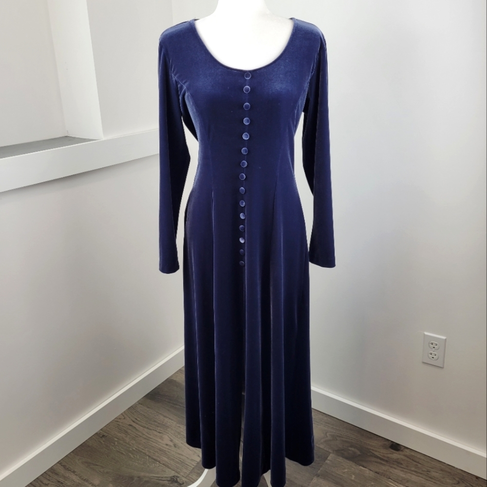 J. Stevens by Carol Escritor Vintage Blue long button Velvet maxi dress